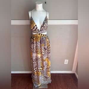 Lavish Yellow & Brown Animal-Print Maxi Dress